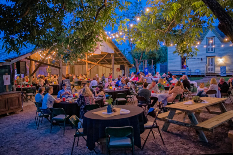 Outdoor Seating at the Heritage Farmstead Museum at Night