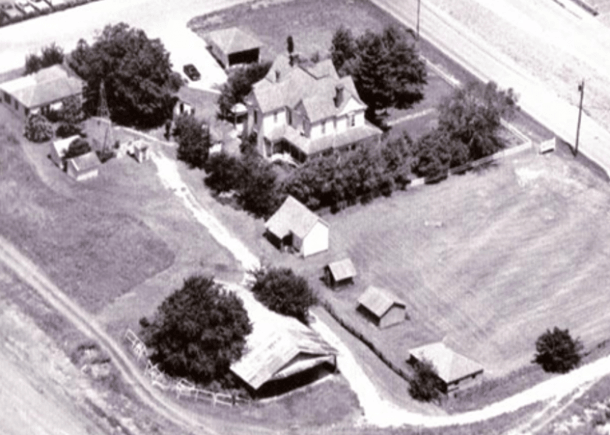 Aerial photo of the Heritage Farmstead Museum in 1976